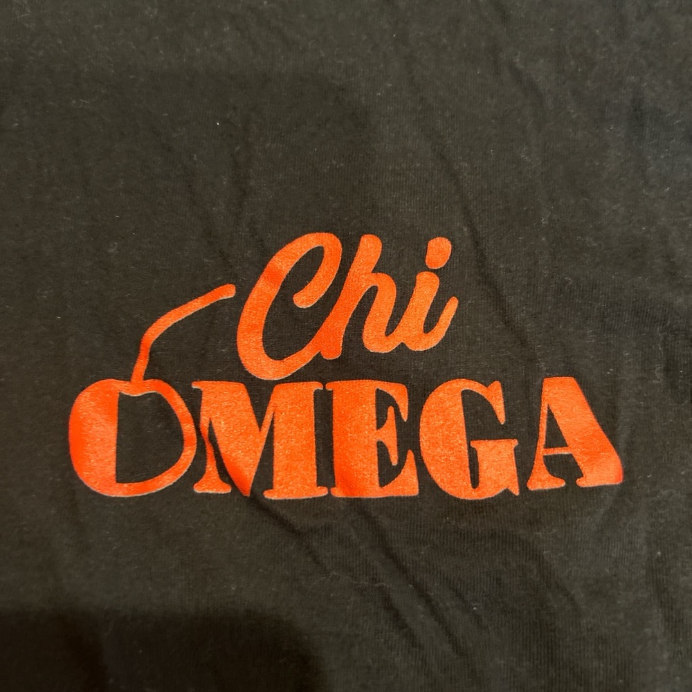 Chi Omega black and red cherry tshirt
